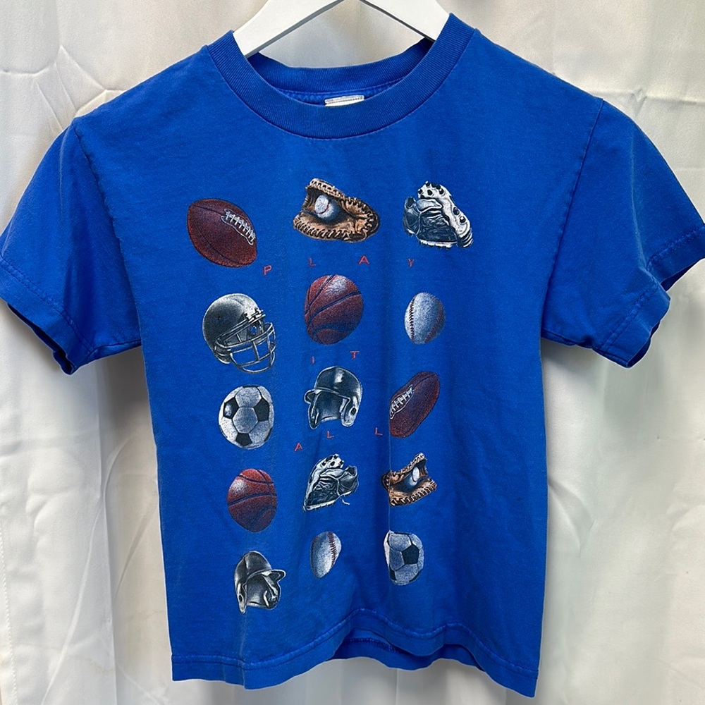 Prospirit Blue Kids Short Sleeve Tee with Sports Graphics